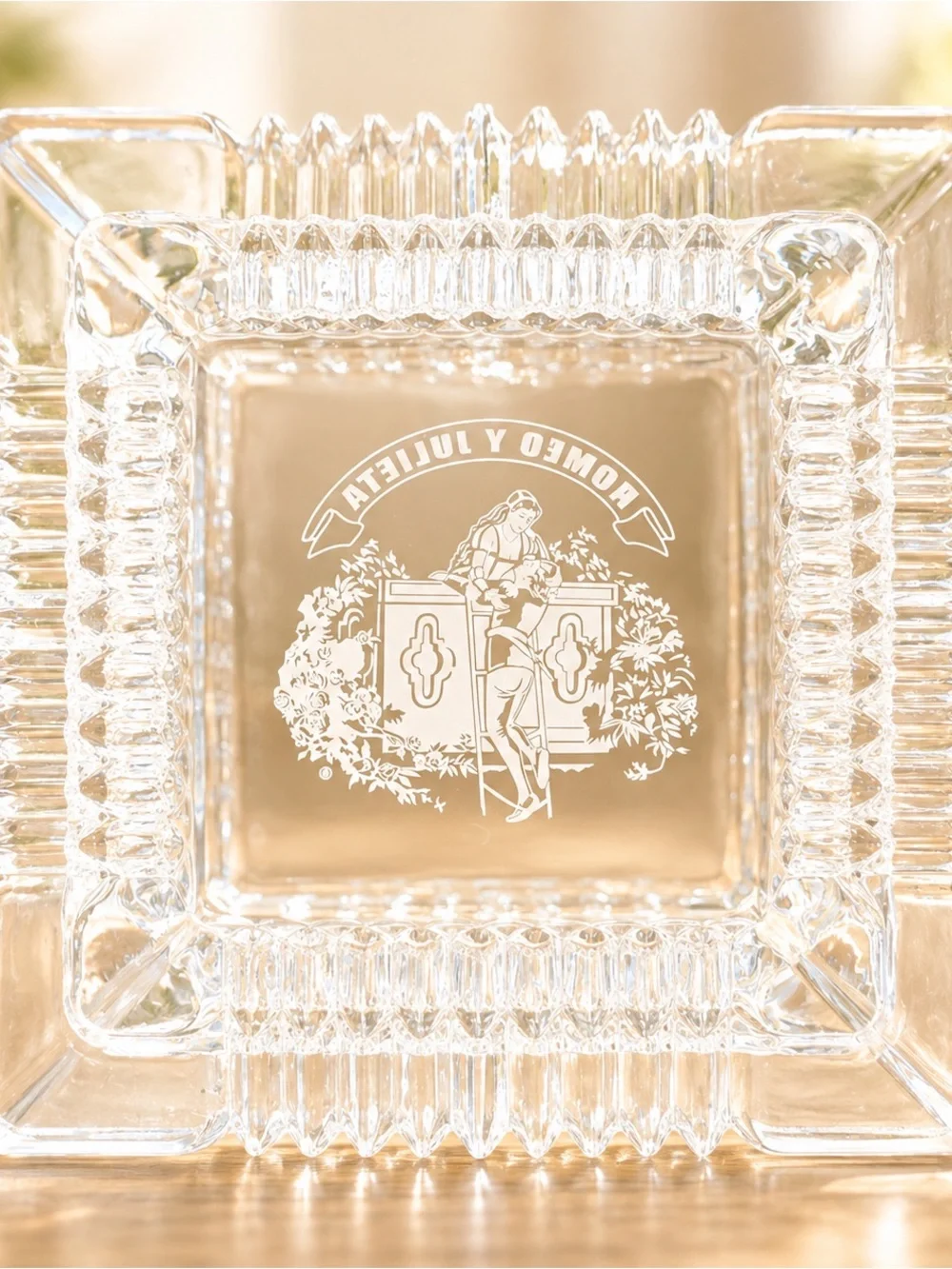 Romeo y Julieta Square Clear Glass Ashtray with Logo, 7” x 7” Tobacco Ashtray